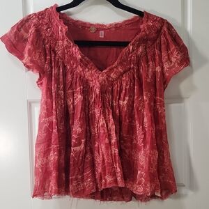 NWT Free People Padma Printed Top Red -SMALL